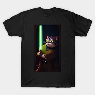 Fun Cat Print ~ AI Art ~ Fantasy Cat ~ Sci-fi Cat ~ Cats with Lightsabers T-Shirt